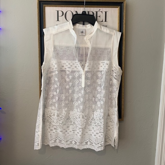 CAbi Prudence Sheer White Floral Lace Sleeveless Blouse - Picture 8 of 14